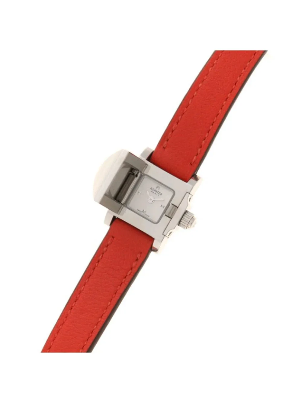Hermes Medor Tour Watch SS Stainless Steel Leather Strap Silver Dial Quartz